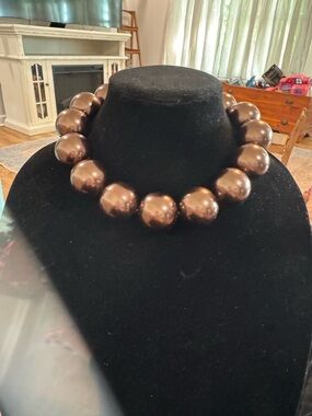 Statement Brown Pearl Bead Necklace - Unbranded